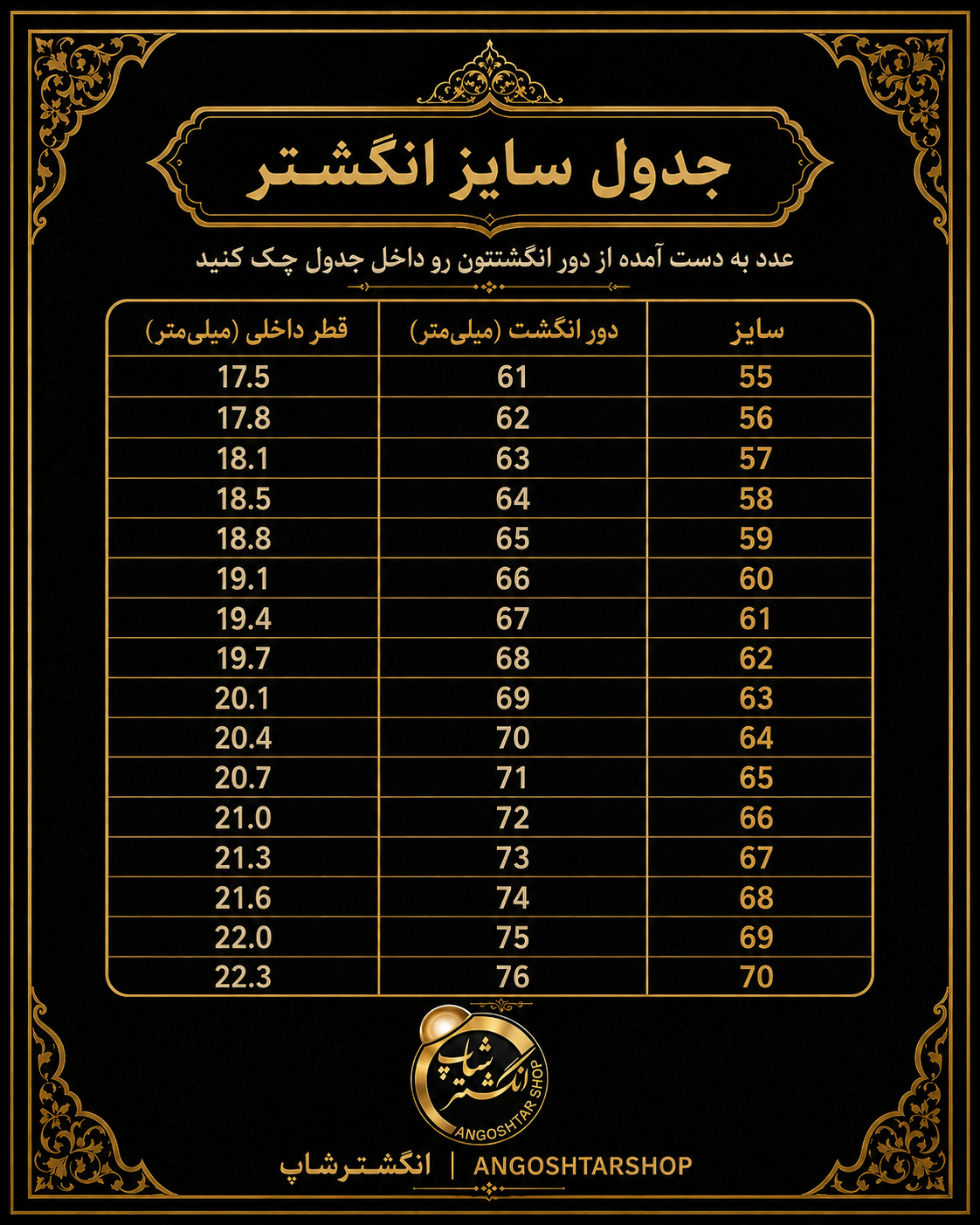 جدول سایز